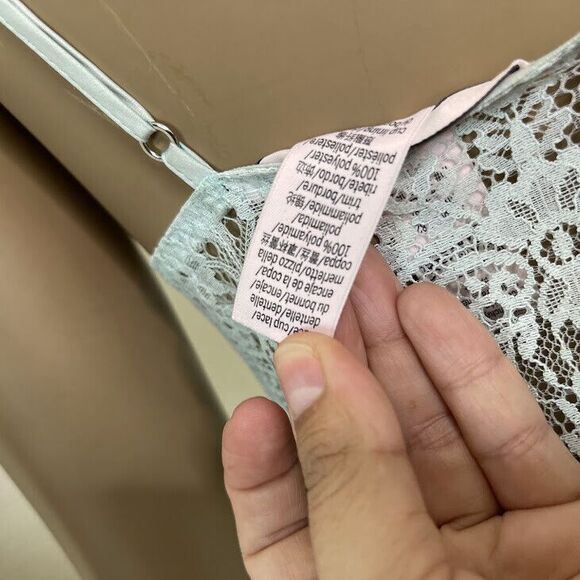 Victoria Secret Slip Dress Small Lace Teal Sheer Chemise Coquette Whimsical - Picture 9 of 10